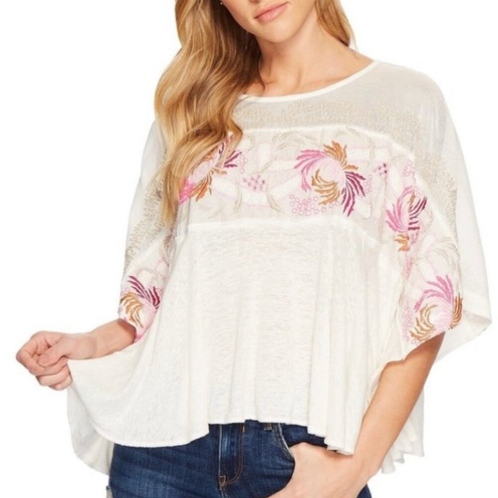 Free People Love Letter Tee in Embroidered Ivory